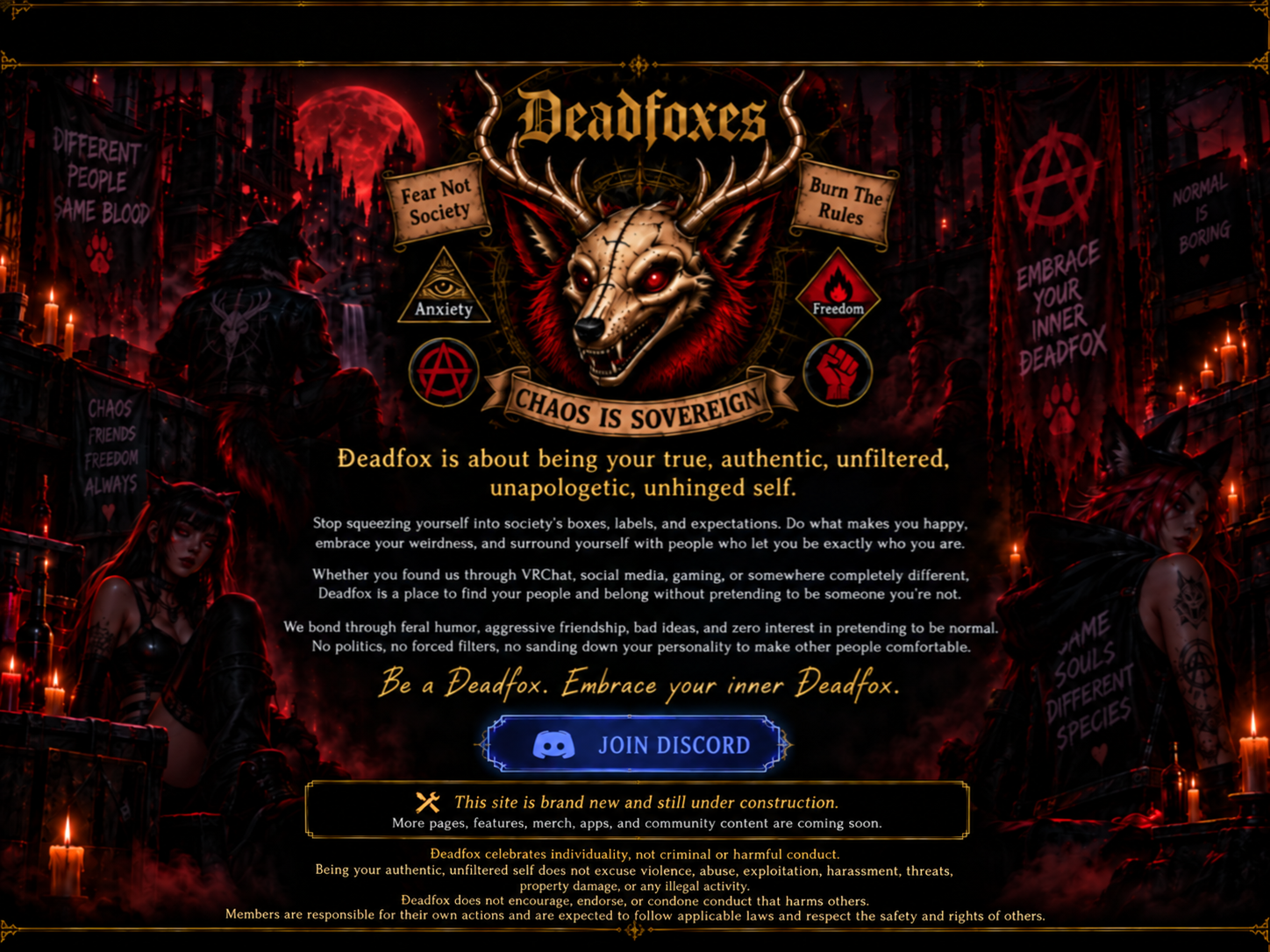Deadfoxes - Fear Not Society, Burn The Rules, Chaos Is Sovereign. Deadfox is about being your true, authentic, unfiltered, unapologetic, unhinged self.